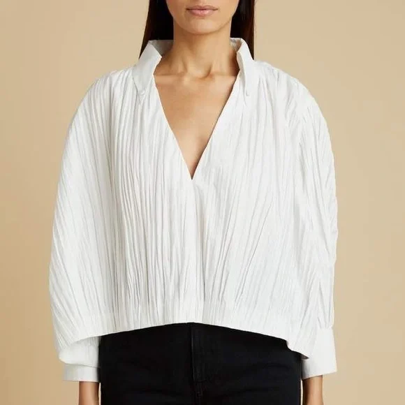 KHAITE | Tops | Khaite Malone Plisse Cocoon Blouse In White | Poshmark
